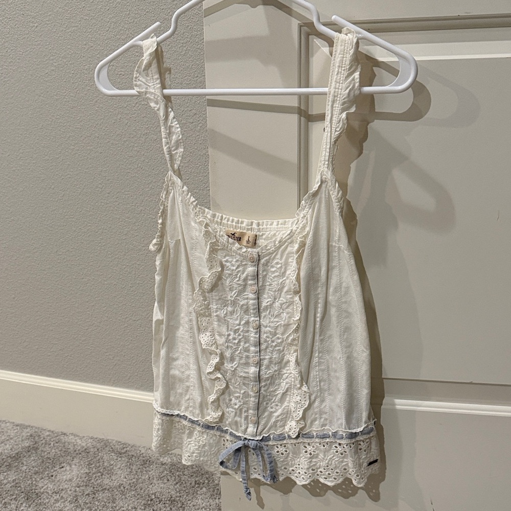 Hollister White Lace Trim Tank Top